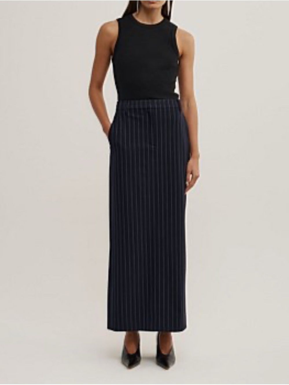 Vintage Pinstripe Maxi Skirt - White and Navy - size L